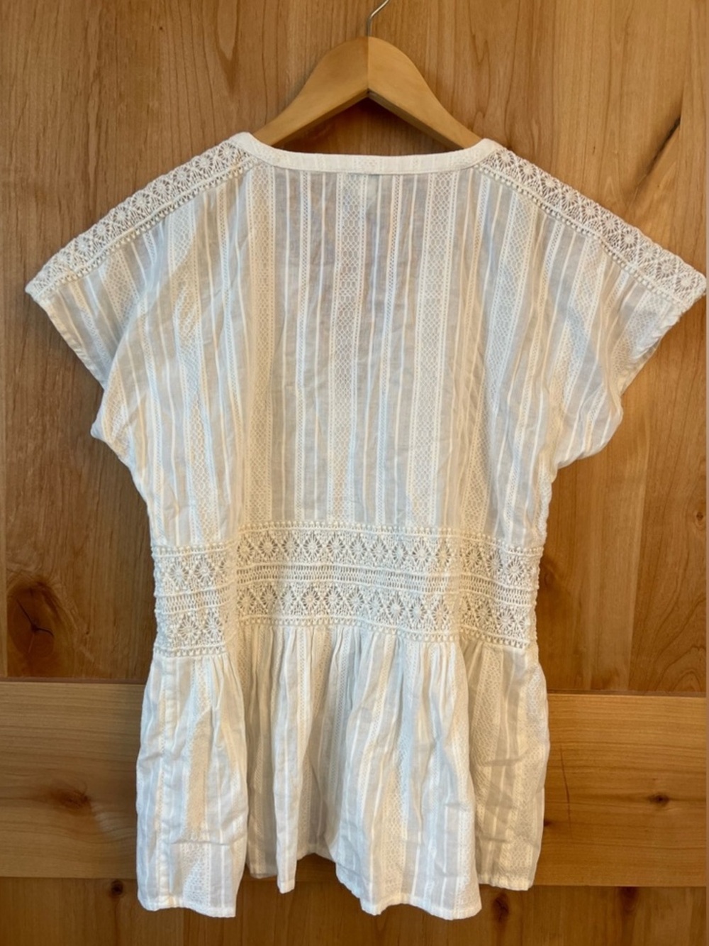 SUNDANCE Ivory Lace Button Front Peplum Blouse Size M - Picture 2 of 10